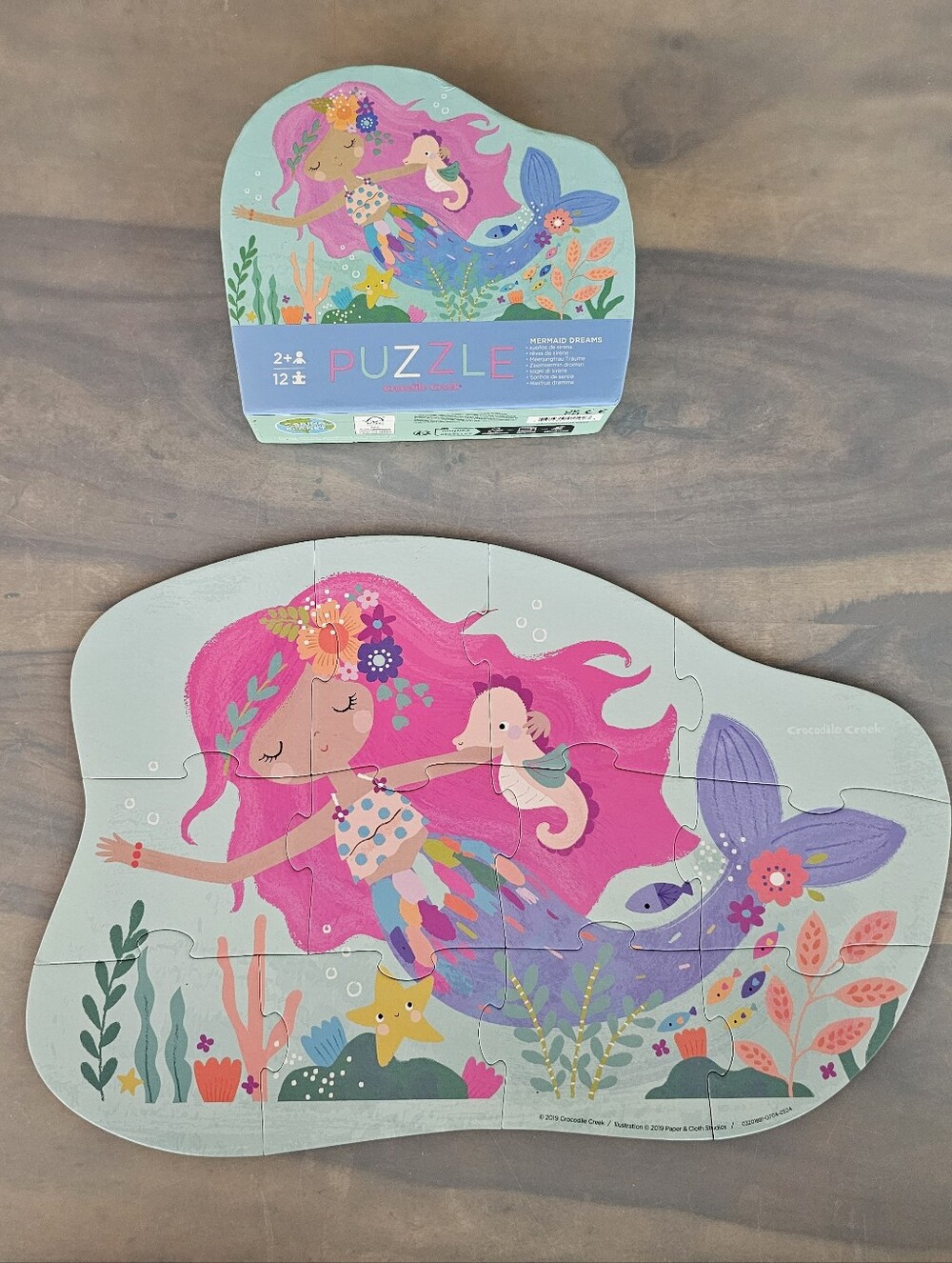 Crocodile Creek Mini Shaped "Mermaid Dreams" 12 Large Piece Jigsaw Puzzle EUC